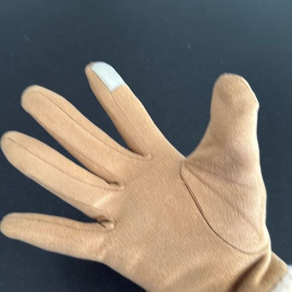 Khaki Warm Winter Touchscreen Gloves - Faux Suede & Faux Fur - Picture 7 of 7